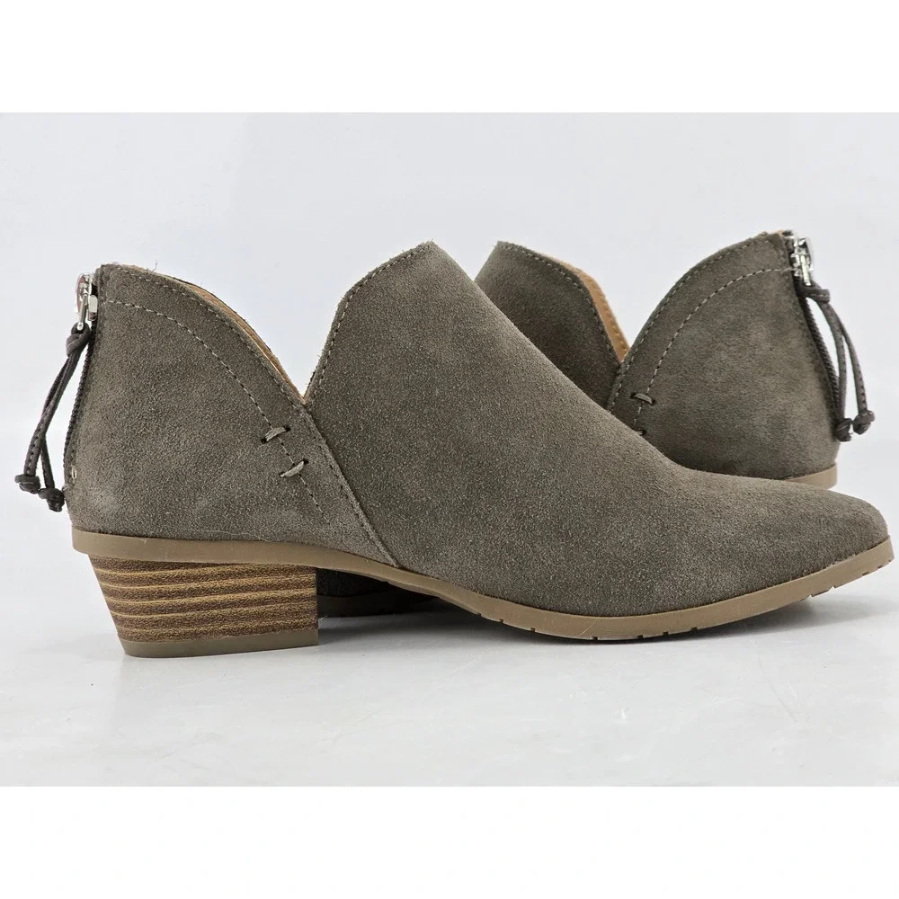 Kenneth Cole Reaction Sideway Ankle Boots Women 6 Grey Suede Zip Back